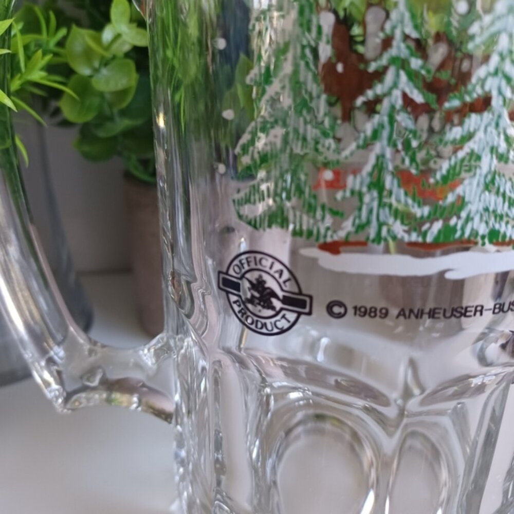 Vintage 1989 Budweiser Clydesdale Horses Christmas Holiday Beer Mug | 32oz - Picture 3 of 10